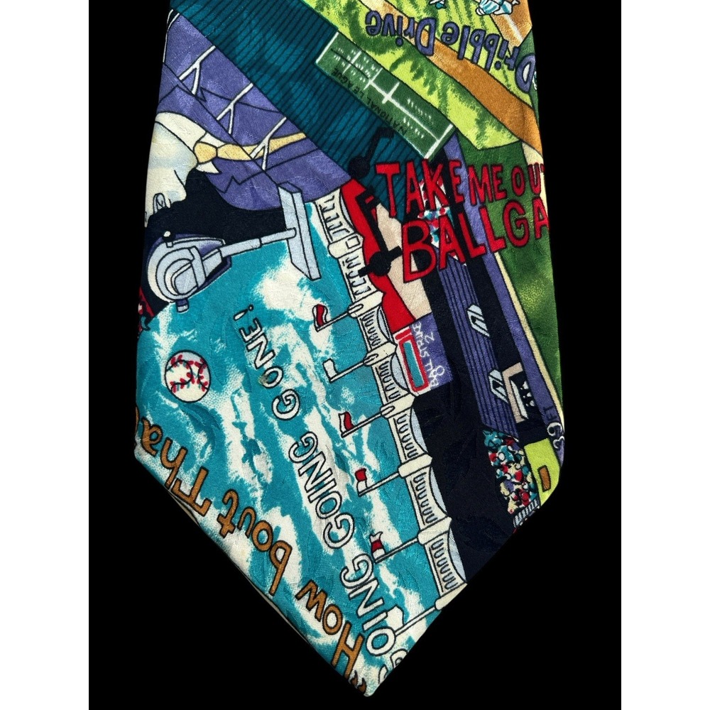 Vintage Nicole Miller 1992 Baseball Tie 100% Silk Hand-Sewn 54 ¾"x 4"